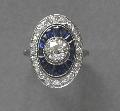 Art Deco French Sapphire And Diamond Engagement Ring